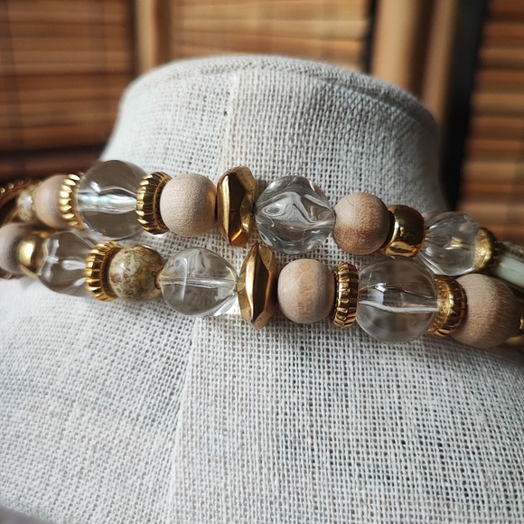 Limited Express Wood Acrylic Lucite Long EXP Gold Tone Dual Strand - Picture 15 of 16